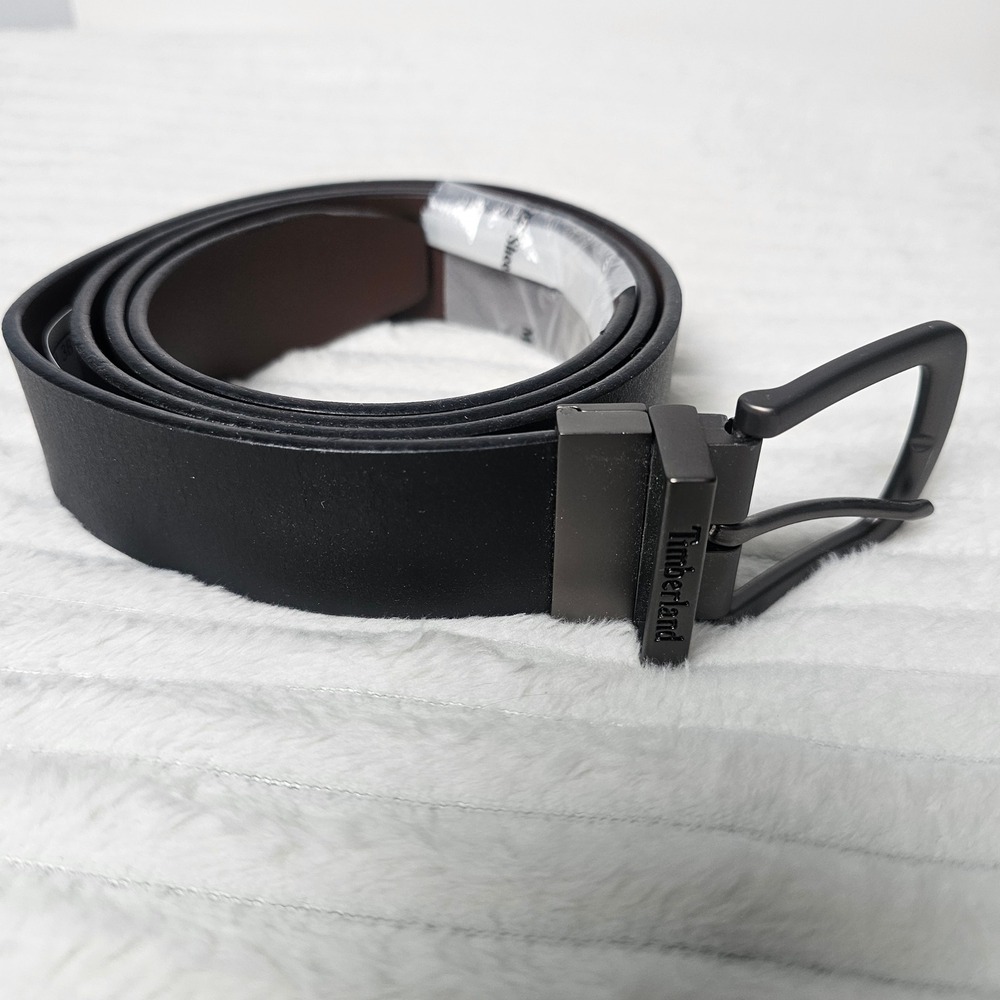 Timberland Reversible Leather Belt Men 42 Black Brown Swivel Buckle Rugged